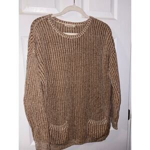 Coincidence & chance ribbed sweater beige crew neck front pockets women’s small